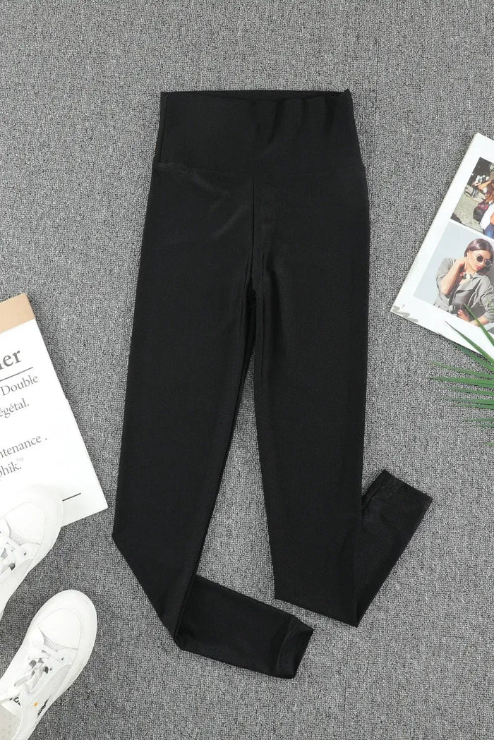 Black High Rise Tight Leggings with Waist Cincher - Bottoms/Leggings
