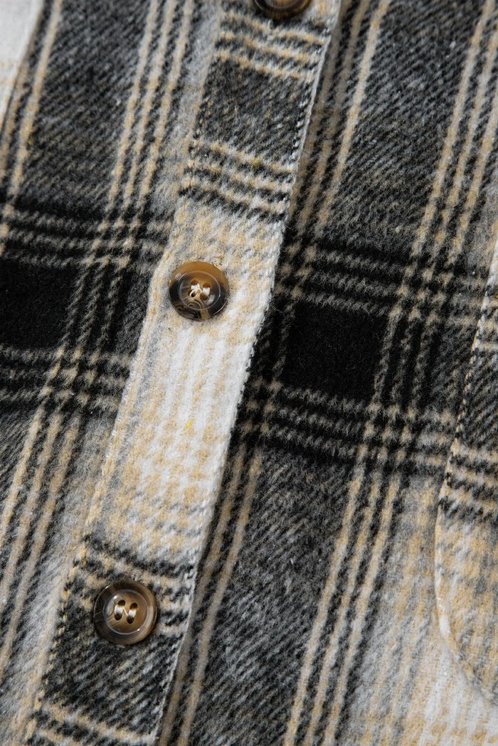 Black Plus Size Plaid Leopard Printed Patchwork Button Up Shacket - Size/Plus Outerwear