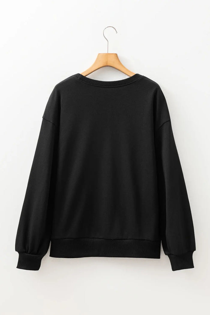 Black Rhinestone Embellished Drop Shoulder Sweatshirt - Tops/Sweatshirts & Hoodies