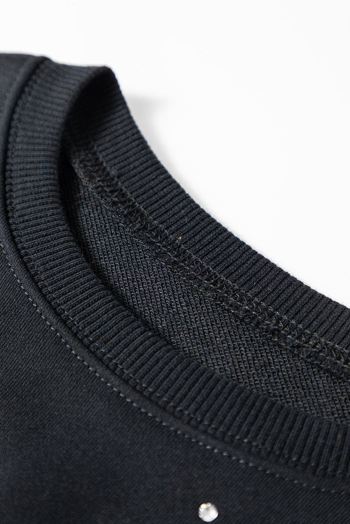 Black Rhinestone Embellished Drop Shoulder Sweatshirt - Tops/Sweatshirts & Hoodies