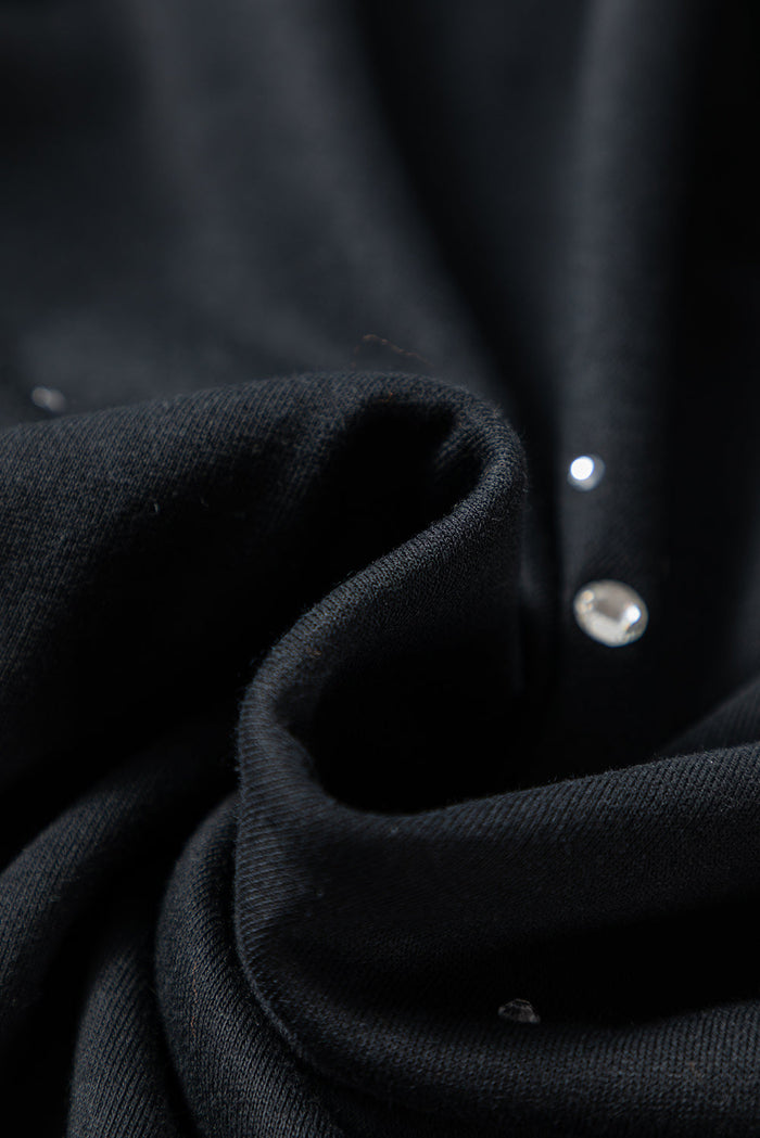 Black Rhinestone Embellished Drop Shoulder Sweatshirt - Tops/Sweatshirts & Hoodies