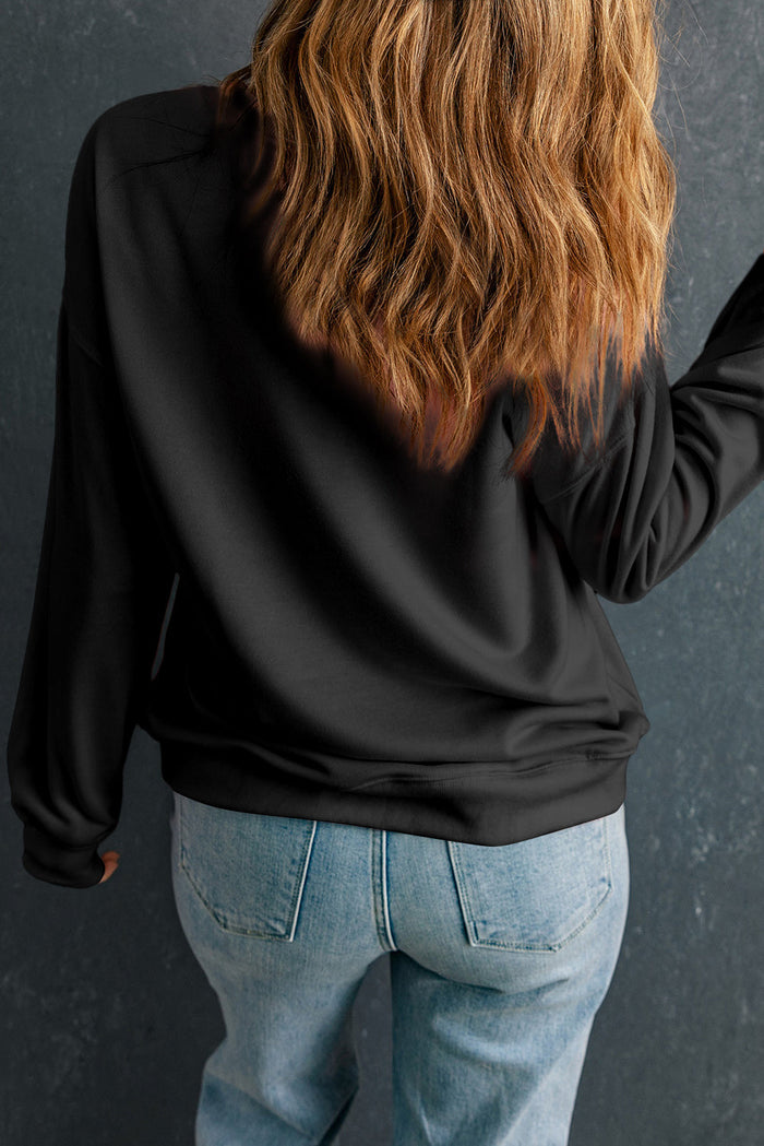 Black Solid Crew Neck Drop Shoulder Plus Size Sweatshirt - Size/Plus Sweatshirts & Hoodies