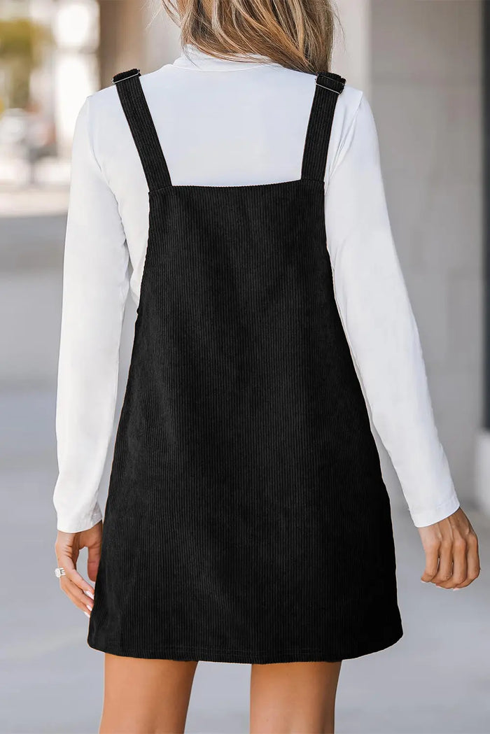 Shop Black Solid Front Pockets Sleeveless Corduroy Overall Dress at eAura