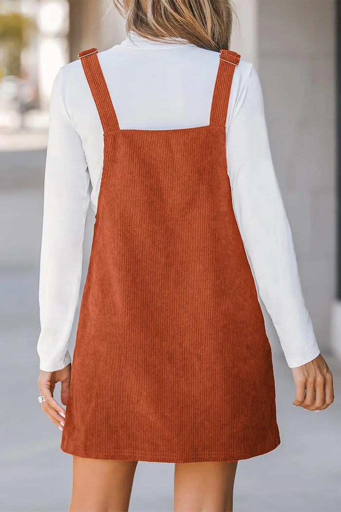 Shop Black Solid Front Pockets Sleeveless Corduroy Overall Dress at eAura