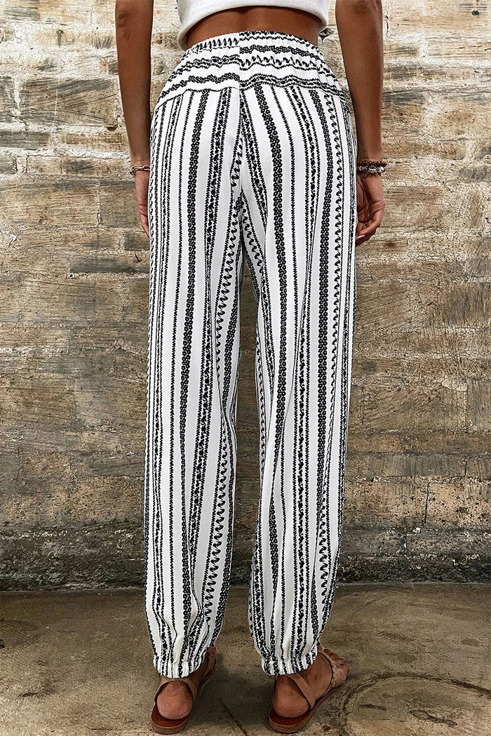 Black Stripe Boho Striped Print Casual Trousers - Bottoms/Trousers