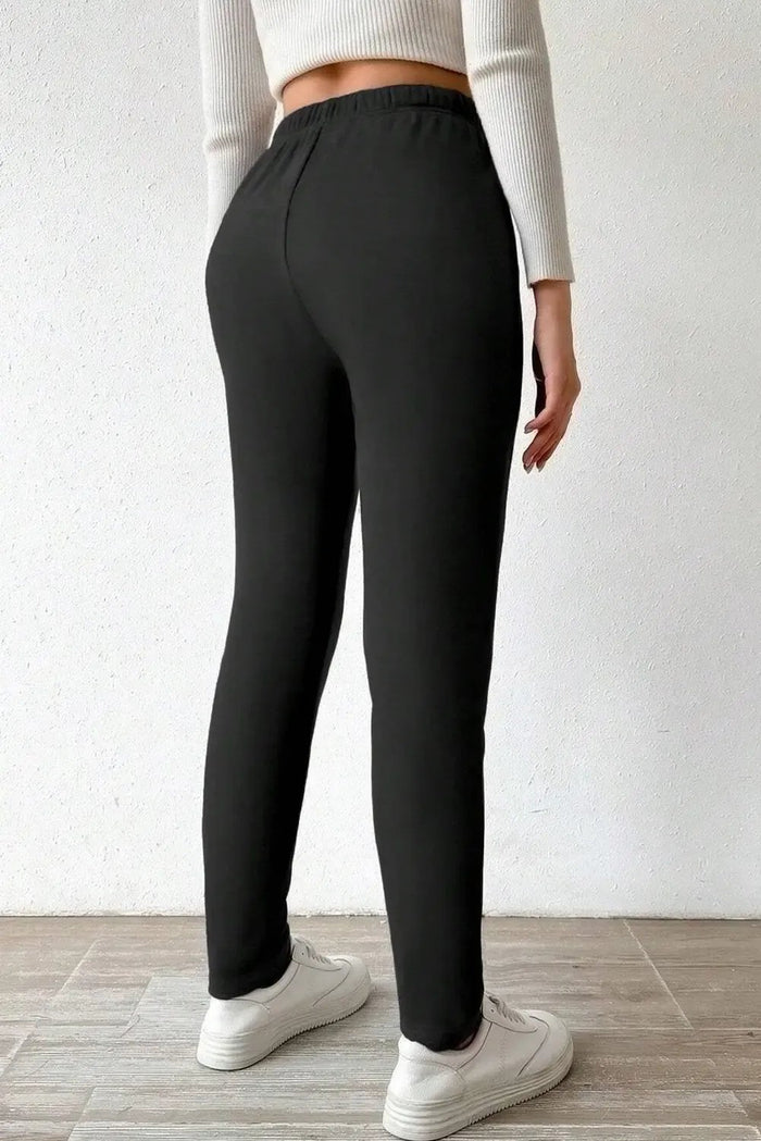 Black Thermal Lined Drawstring High Waist Leggings - Bottoms/Leggings