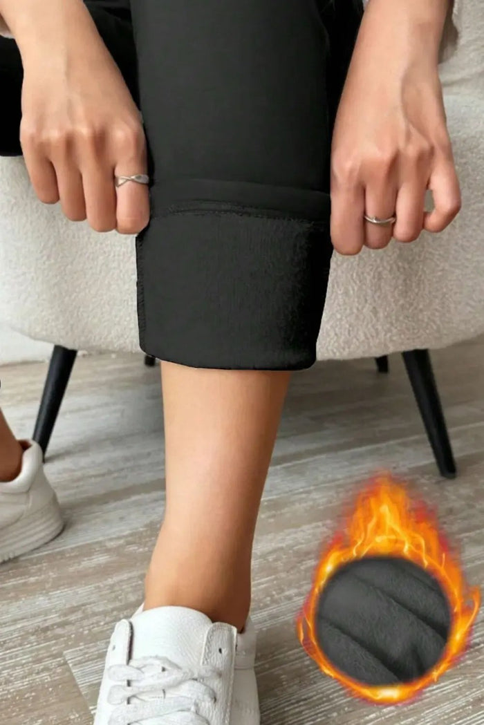 Black Thermal Lined Drawstring High Waist Leggings - Bottoms/Leggings