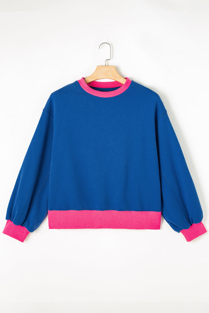 Blue Colourblock Bubble Sleeve Sweatshirt - Tops/Sweatshirts & Hoodies