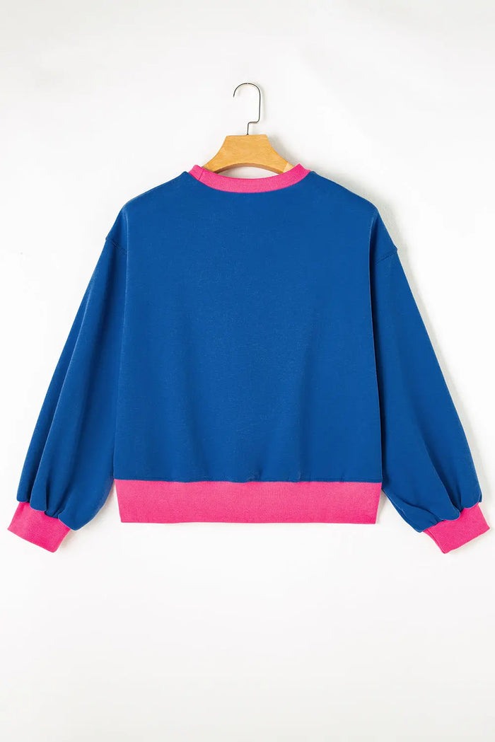 Blue Colourblock Bubble Sleeve Sweatshirt - Tops/Sweatshirts & Hoodies