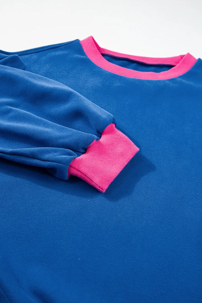 Blue Colourblock Bubble Sleeve Sweatshirt - Tops/Sweatshirts & Hoodies