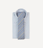 Blue, Navy and Ecru Twill Stripe Tipped Silk Grenadine Tie