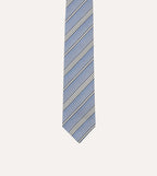 Blue, Navy and Ecru Twill Stripe Tipped Silk Grenadine Tie