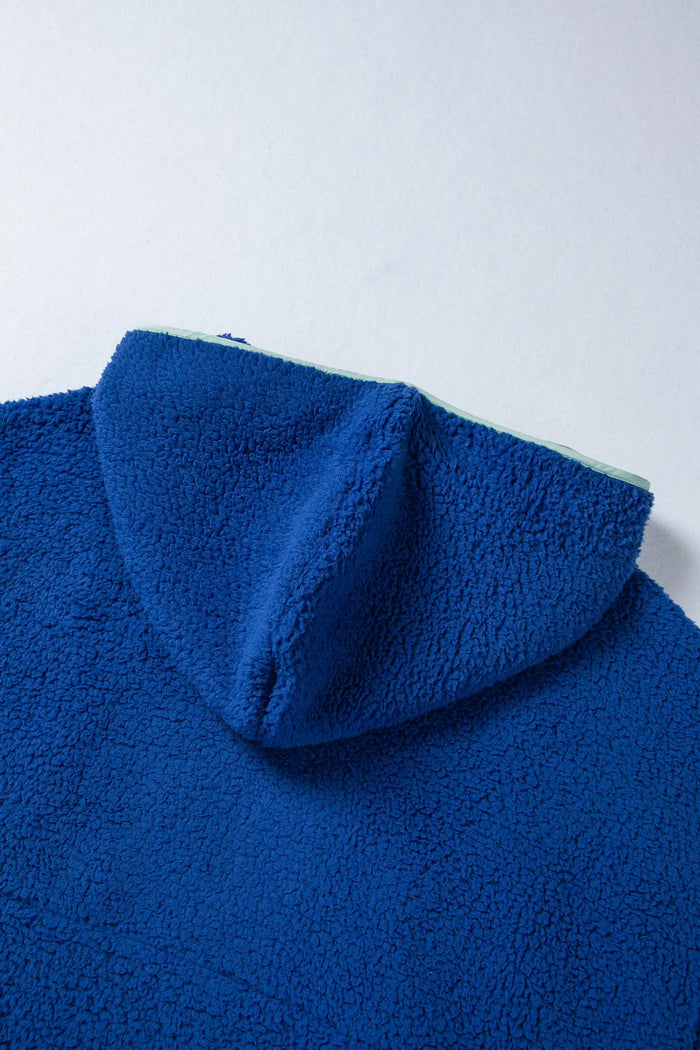 Blue Sherpa Half Zip Contrast Trim Pullover Hoodie - Tops/Sweatshirts & Hoodies
