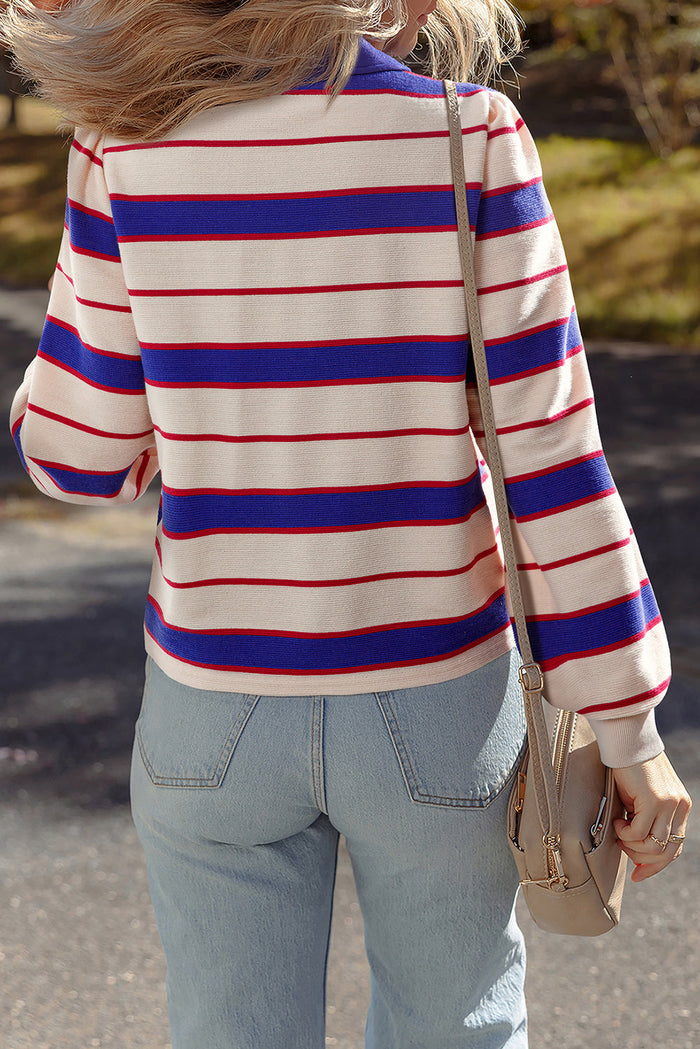 Blue Stripe Polo Pullover Sweatshirt - Tops/Sweatshirts & Hoodies