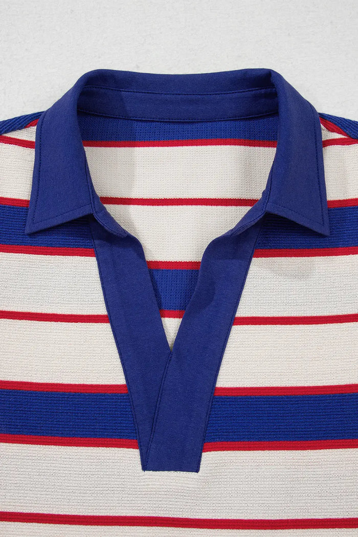 Blue Stripe Polo Pullover Sweatshirt - Tops/Sweatshirts & Hoodies