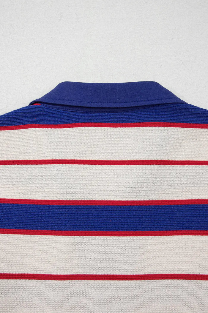 Blue Stripe Polo Pullover Sweatshirt - Tops/Sweatshirts & Hoodies