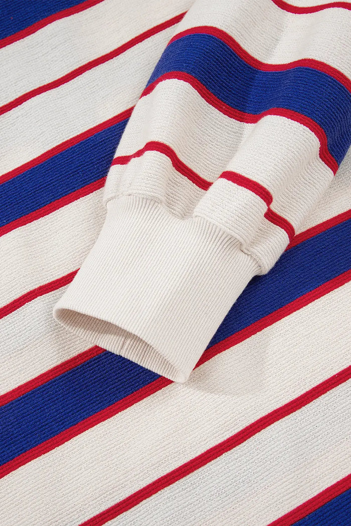 Blue Stripe Polo Pullover Sweatshirt - Tops/Sweatshirts & Hoodies