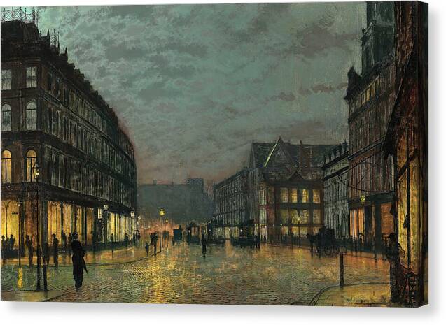 Boar Lane, Leeds by Lamplight - Canvas Print