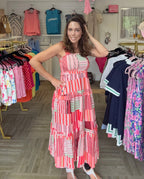 Boho Striped Wide-Strap Smocked Tiered Maxi Dress