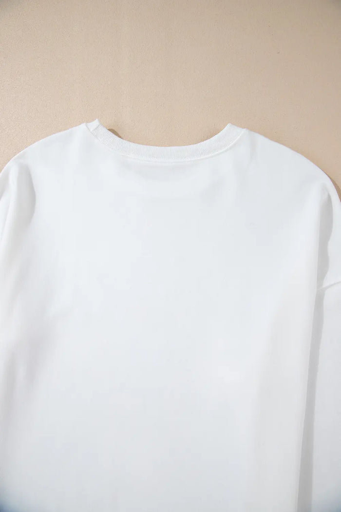 Bowknot Print Drop Shoulder Loose Sweatshirt – White