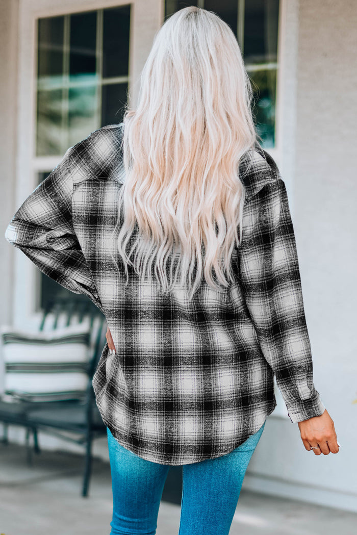Brown Buttons Pocketed Plaid Shacket - Outerwear/Jackets