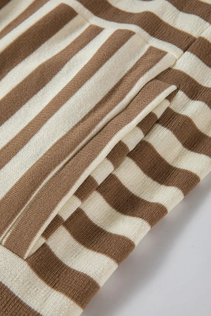 Brown Stripe Quarter Buttons Drop Sleeve Plus Size Hoodie - Size/Plus Sweatshirts & Hoodies