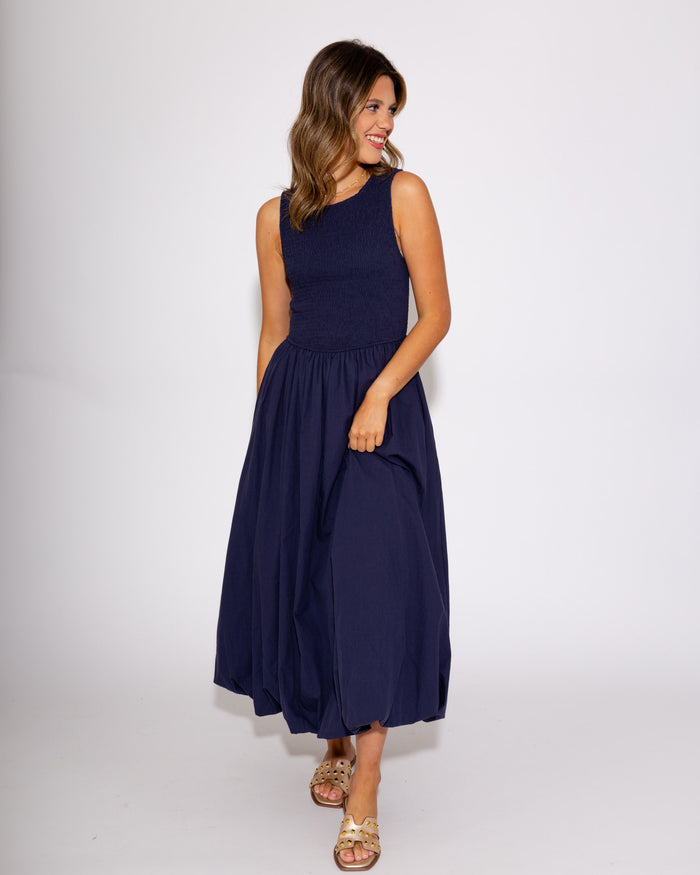 Bubble Dress Dreams Midi in Navy