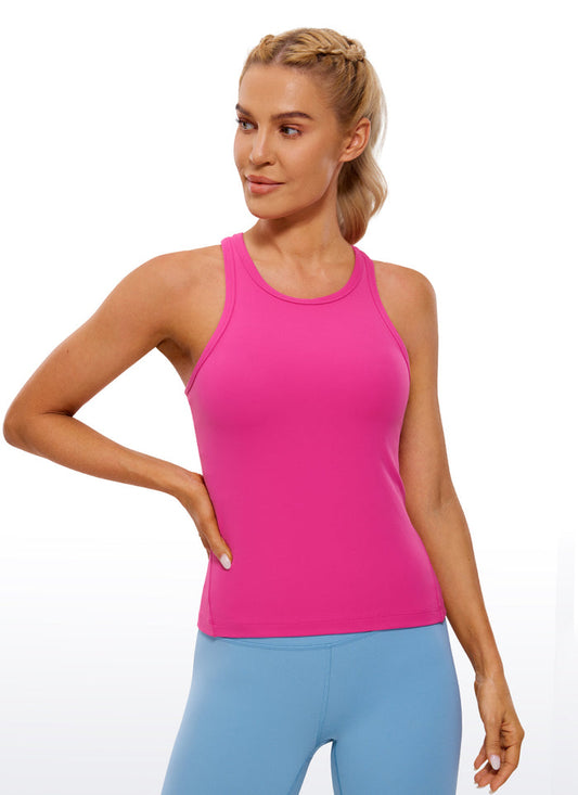 CRZ YOGA Women's Yoga Tight Fit Tops Butterluxe Tank Top High Neck Hibiscus Purple