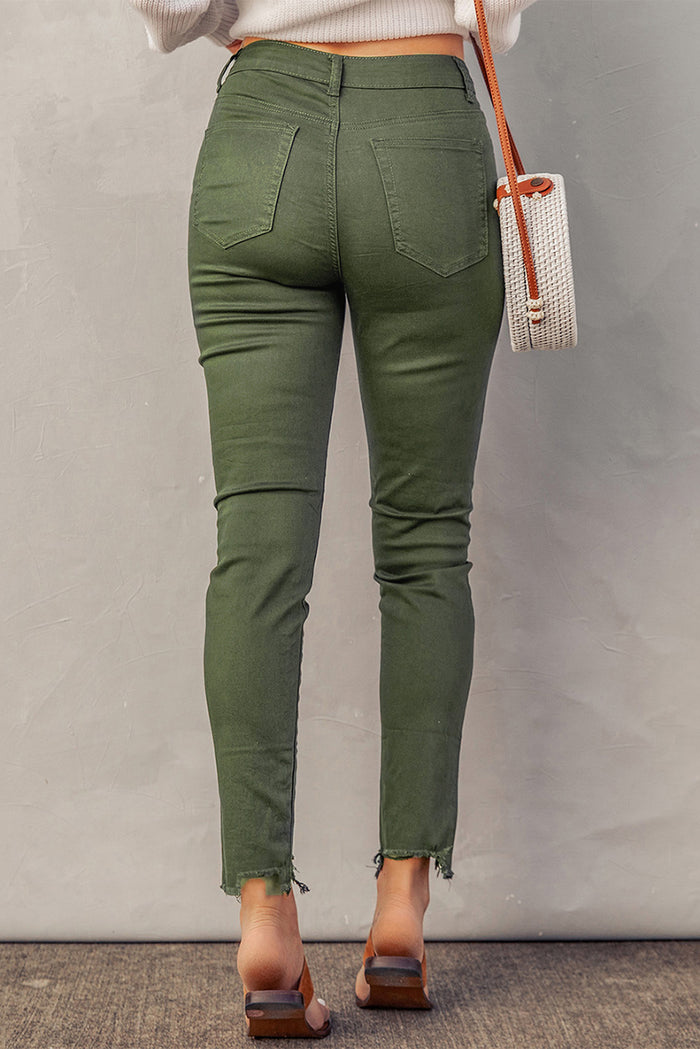 Button Fly Hem Detail Skinny Jeans - Madikfashions.com