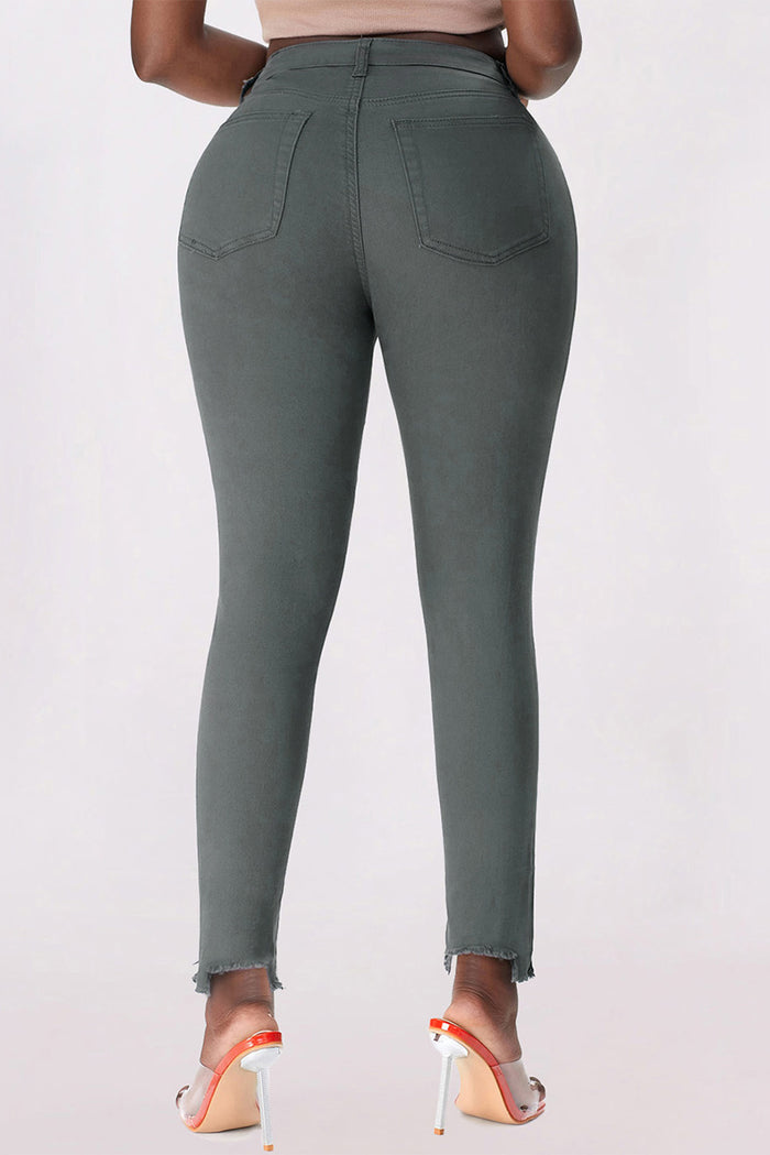 Button Fly Hem Detail Skinny Jeans - Madikfashions.com