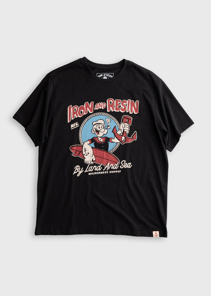 Men’s organic cotton t-shirt in black, with custom graphic print and soft feel, lightweight everyday tee