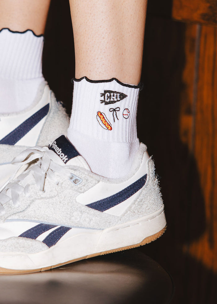 Chi Baseball Ruffle Crew Sock - White & Black