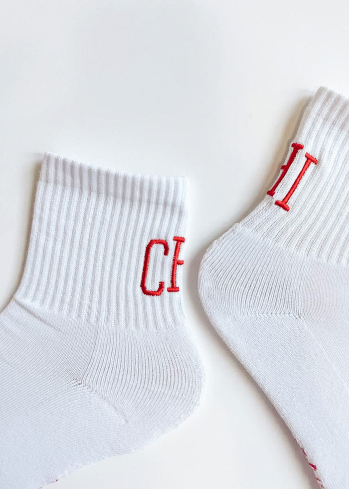 Chi Embroidered Crew Sock - Red