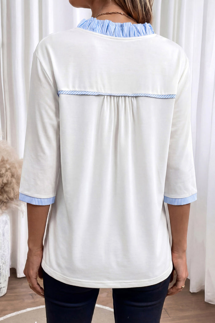 Chic V-Neck Striped Patchwork Blouse