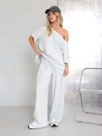 Cleo Wide Leg Trousers - Marl Grey