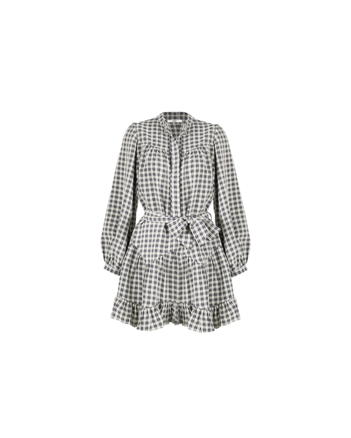CONNIE RUFFLE DRESS SOFT CHECK NAVY