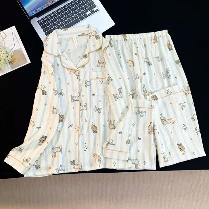 Cozy Cartoon Dachshund Striped Pajama Set | Playful Doxie Loungewear