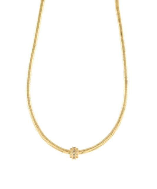 Crystal Pavé Barrel Omega Chain Necklace – 16" Gold-Tone Finish