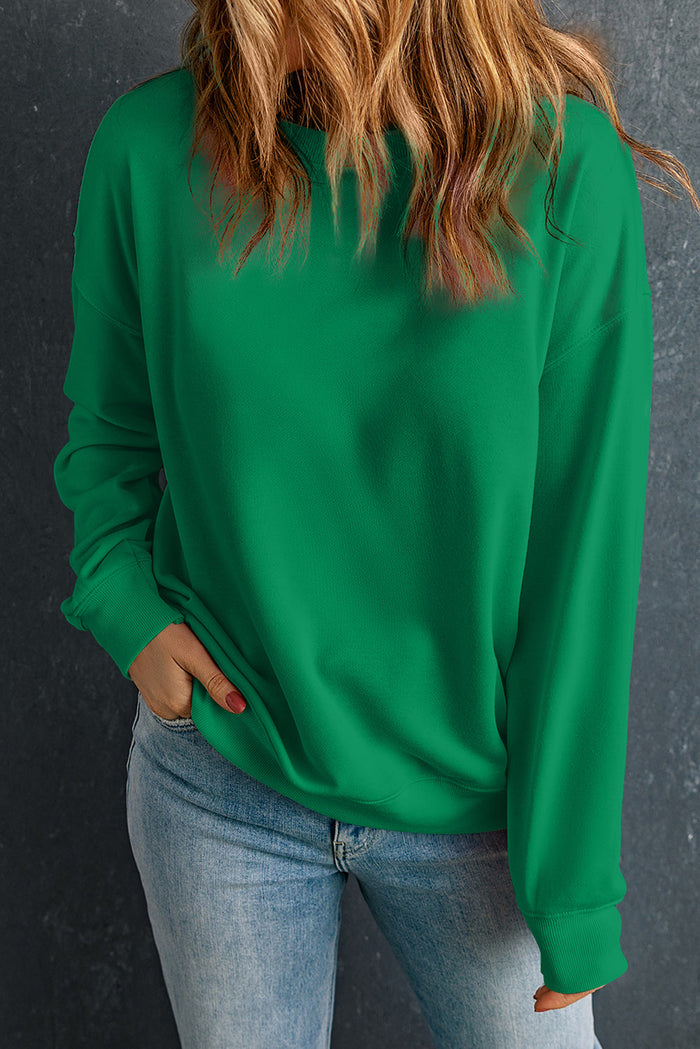 Dark Green Solid Classic Crewneck Pullover Sweatshirt - DARK GREEN / S / 50% POLYESTER + 50% COTTON - Tops/Sweatshirts