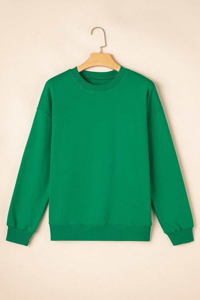 Dark Green Solid Classic Crewneck Pullover Sweatshirt - Tops/Sweatshirts & Hoodies