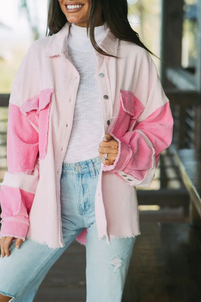 Delicacy Two-tone Colour Exposed Seam Corduroy Shacket - DELICACY / S / 100% COTTON - Outerwear/Jackets