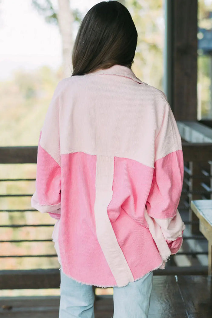 Delicacy Two-tone Colour Exposed Seam Corduroy Shacket - Outerwear/Jackets