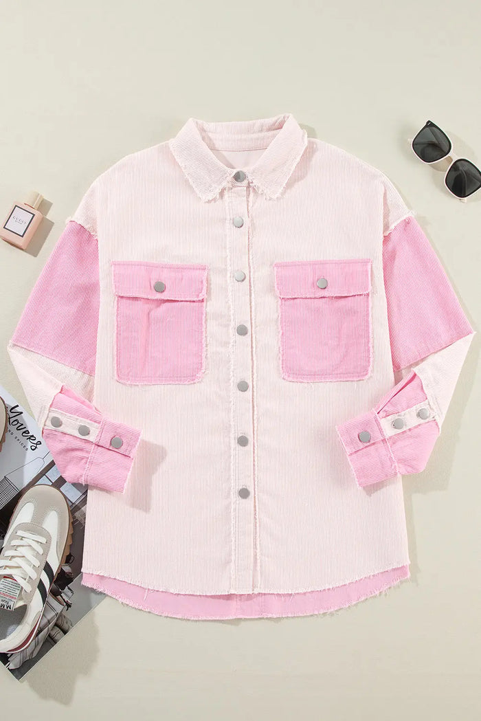 Delicacy Two-tone Colour Exposed Seam Corduroy Shacket - Outerwear/Jackets