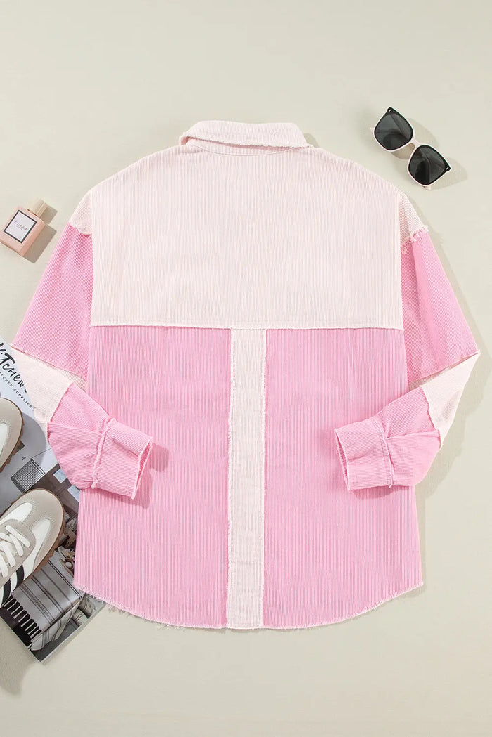 Delicacy Two-tone Colour Exposed Seam Corduroy Shacket - Outerwear/Jackets