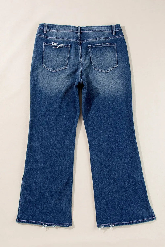 Shop Dirty blue Plus Size High Waist Side Slits Flare Jeans at eAura
