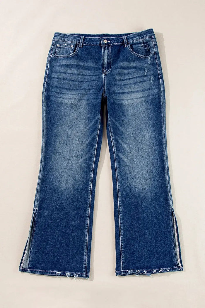 Shop Dirty blue Plus Size High Waist Side Slits Flare Jeans at eAura