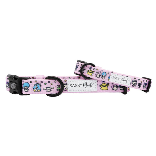 Add playful flair to your pup’s look with the Sassy Woof Dog Collar - Hello Kitty® & Friends Flower Festival, a pink adjustable collar featuring charming cartoon characters.