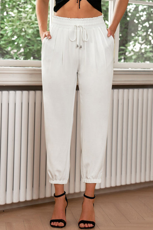Drawstring Paperbag Waist Cropped Joggers - Madikfashions.com