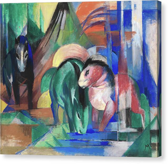 Drei Pferde am Waldwasser - Canvas Print