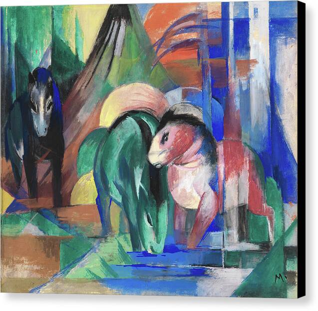 Drei Pferde am Waldwasser - Canvas Print